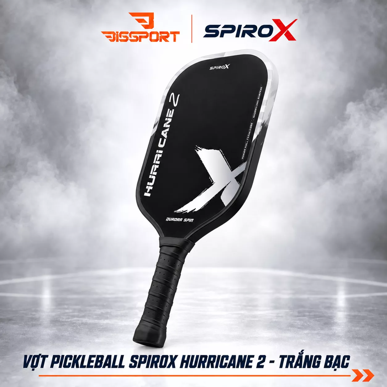 Vợt Pickleball SpiroX Hurricane 2 Chính Hãng - Trắng - Foam Biến Tính, Mặt Quadra Grit Siêu Nhám Trợ Lực Tốt, Nhẹ