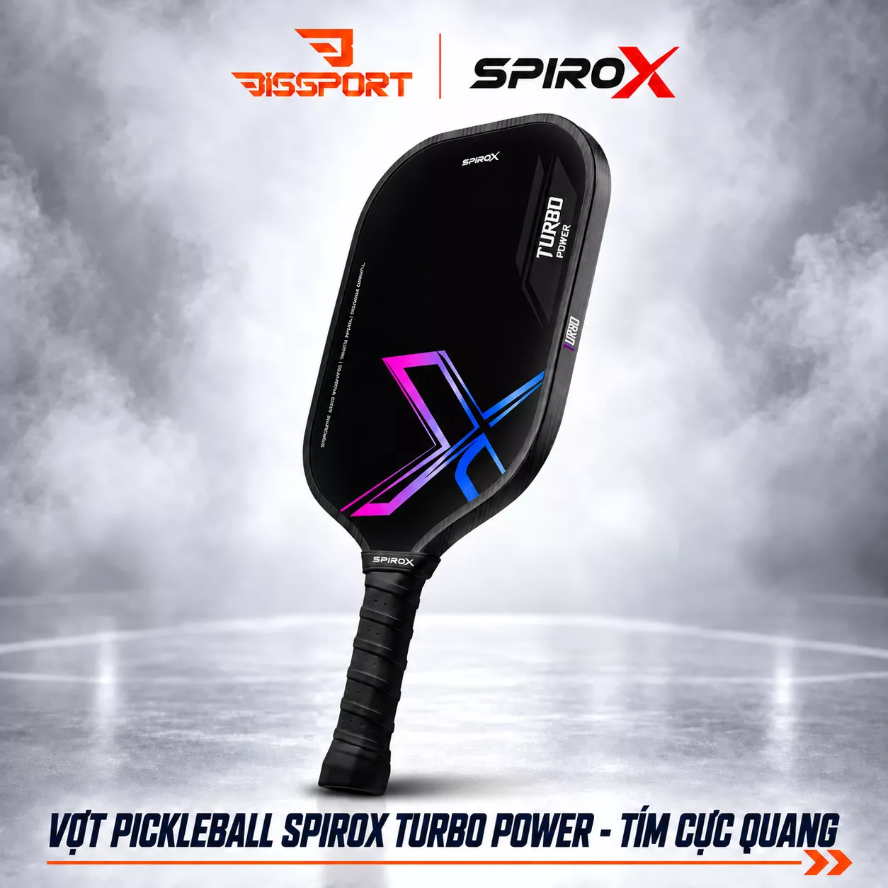 Vợt Pickleball SpiroX Turbo Power Elongate Chính Hãng - Tím Cực Quang - Vợt Hack Power